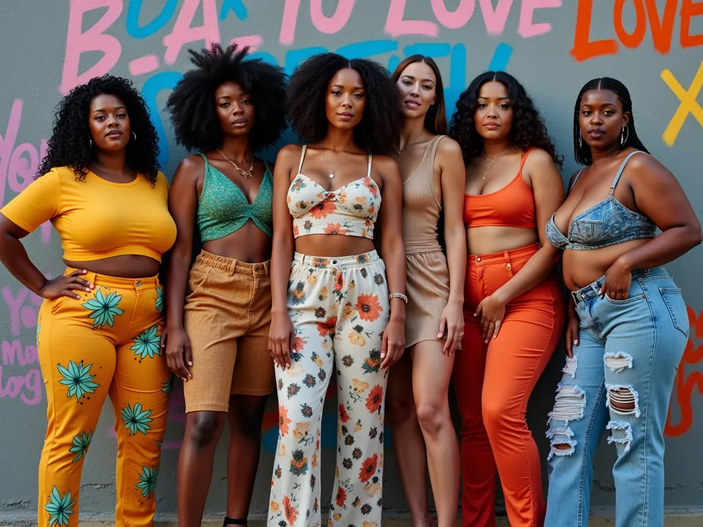 Body Positive Fashion diverse group of models of various body types confidently showcasing trendy outfits that celebrate individuality