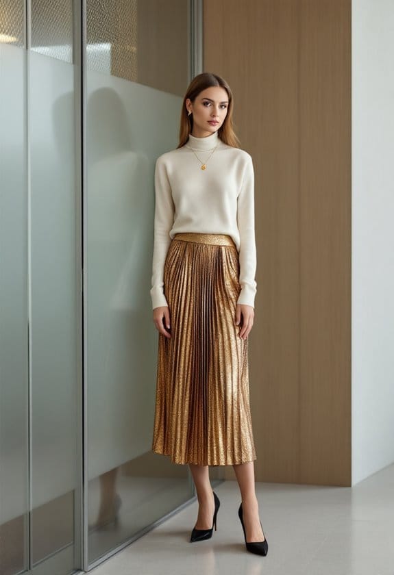 cashmere lined metallic skirt