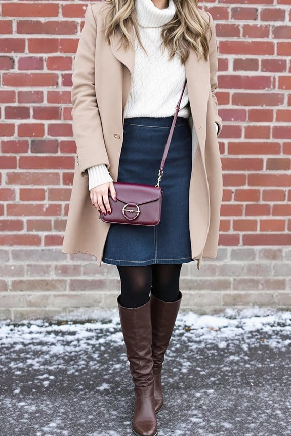 winter denim skirt outfit tips